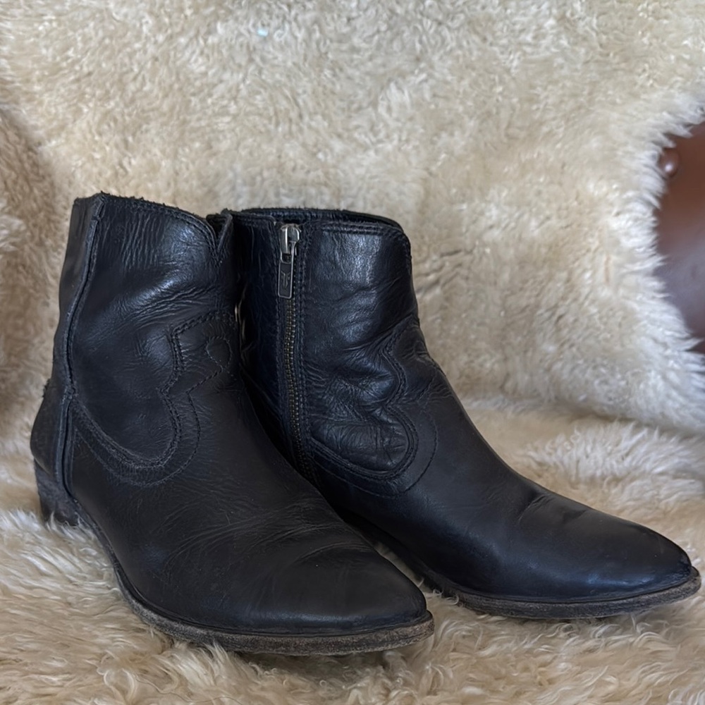 Frye Black Leather Western Booties